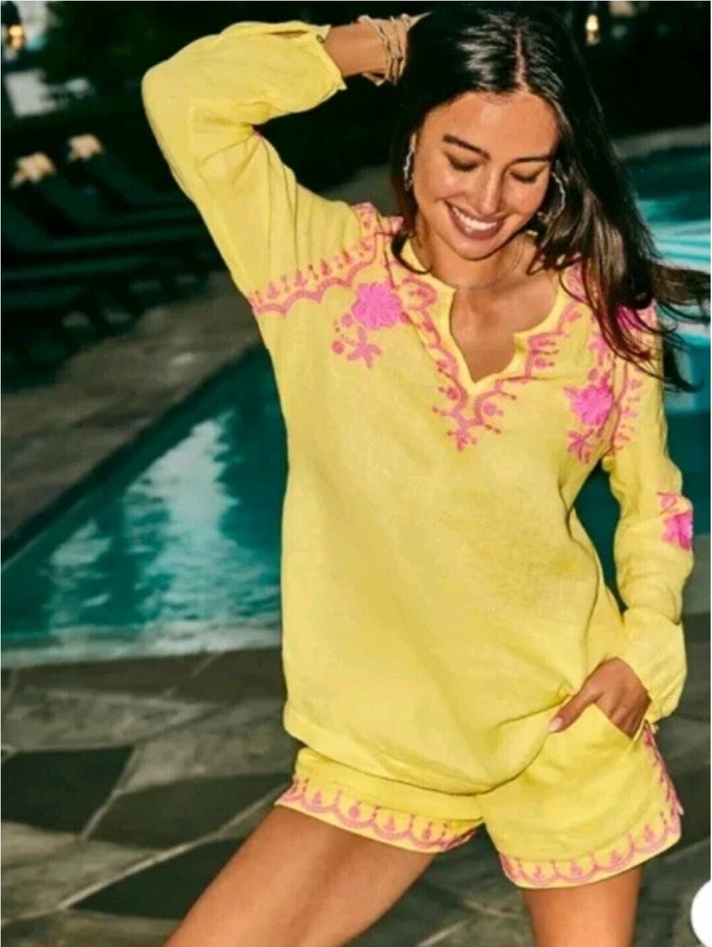 Lilly Pulitzer Linen Laryn Short Set Coby Tunic Top Shirt S XS Calla Yellow RARE